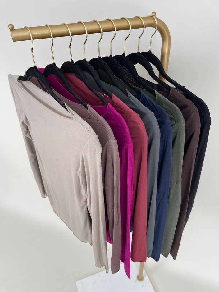 Langarmshirt mit Cashmere Uni in verschiedenen Farben Artikel 6213