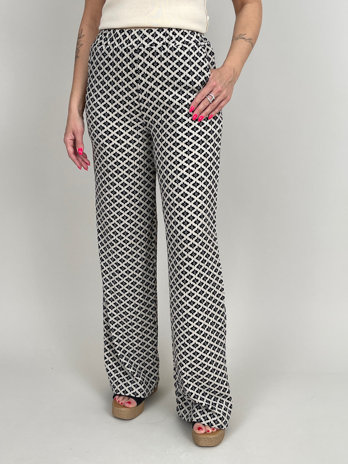 Marlene Hose Muster in Beige/Schwarz
