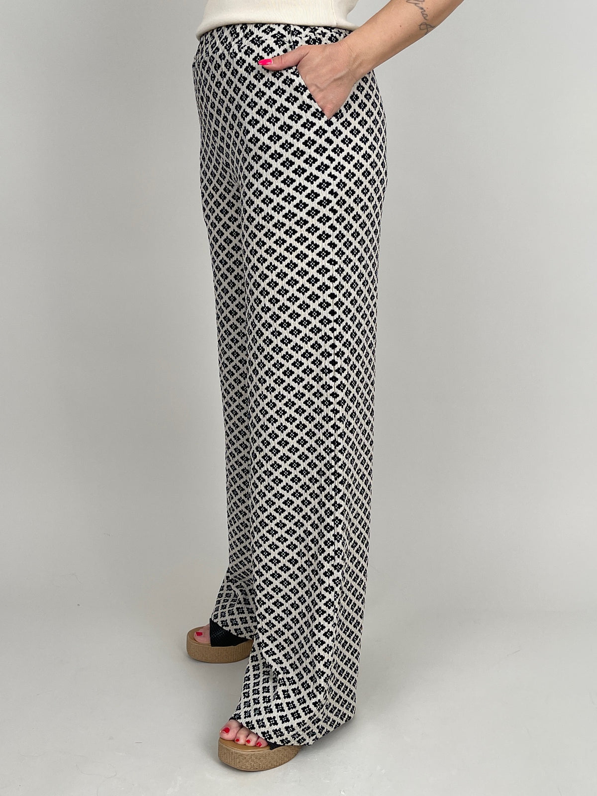 Marlene Hose Muster in Beige/Schwarz