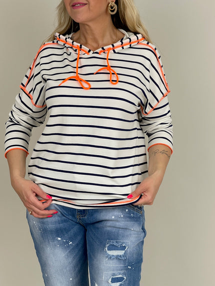 Sweatshirt Streifen in Marine/Orange Artikel 6066