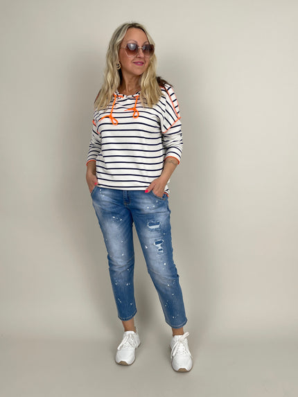 Sweatshirt Streifen in Marine/Orange Artikel 6066