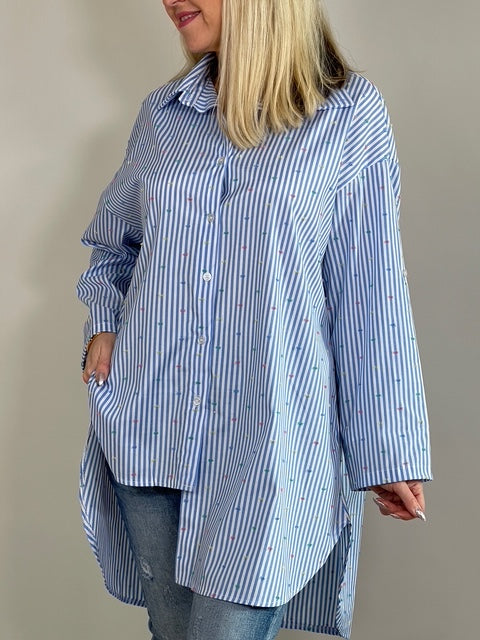 Longbluse mit Streifen und Farbakzenten Artikel 5557