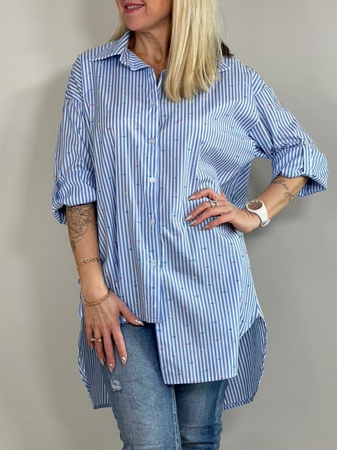 Longbluse mit Streifen und Farbakzenten Artikel 5557