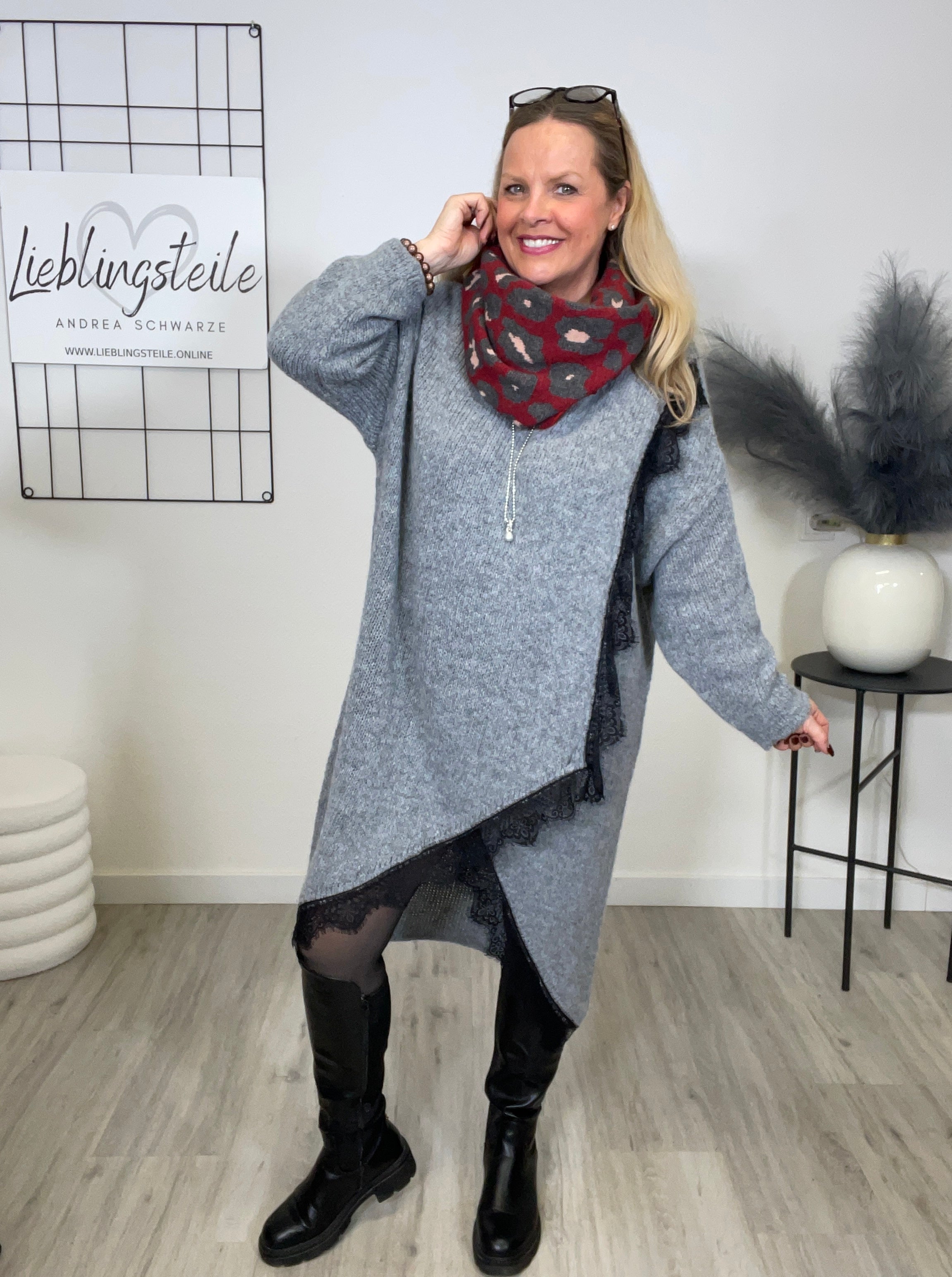 Strickkleid Wickeloptik in Grau Art. 6623