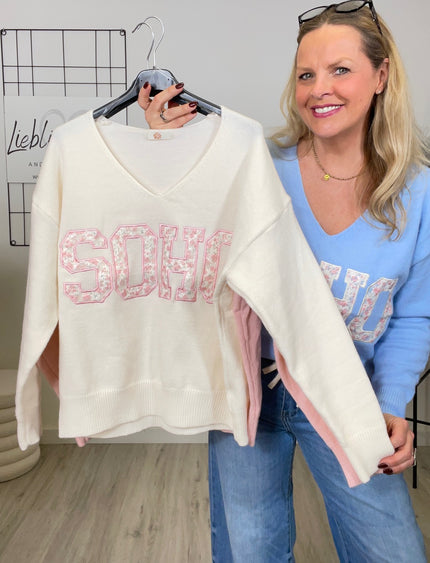 Pullover Schrift mit Blumenprint in versch. Farben Art. 6720