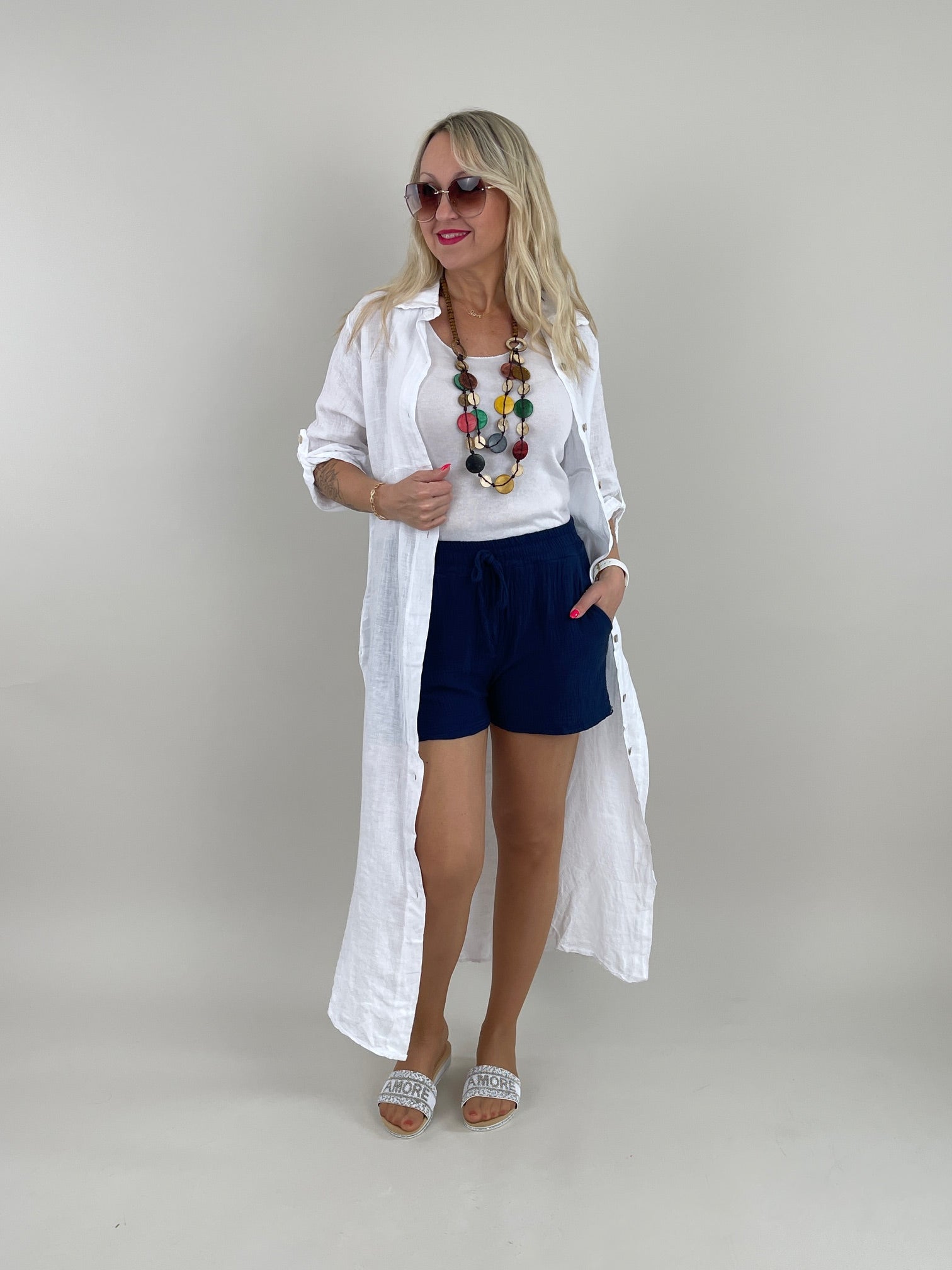 Kleid Leinen Maxi in Weiß Artikel 6083
