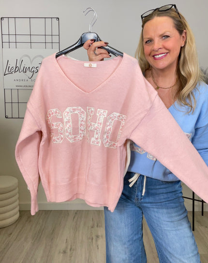 Pullover Schrift mit Blumenprint in versch. Farben Art. 6720