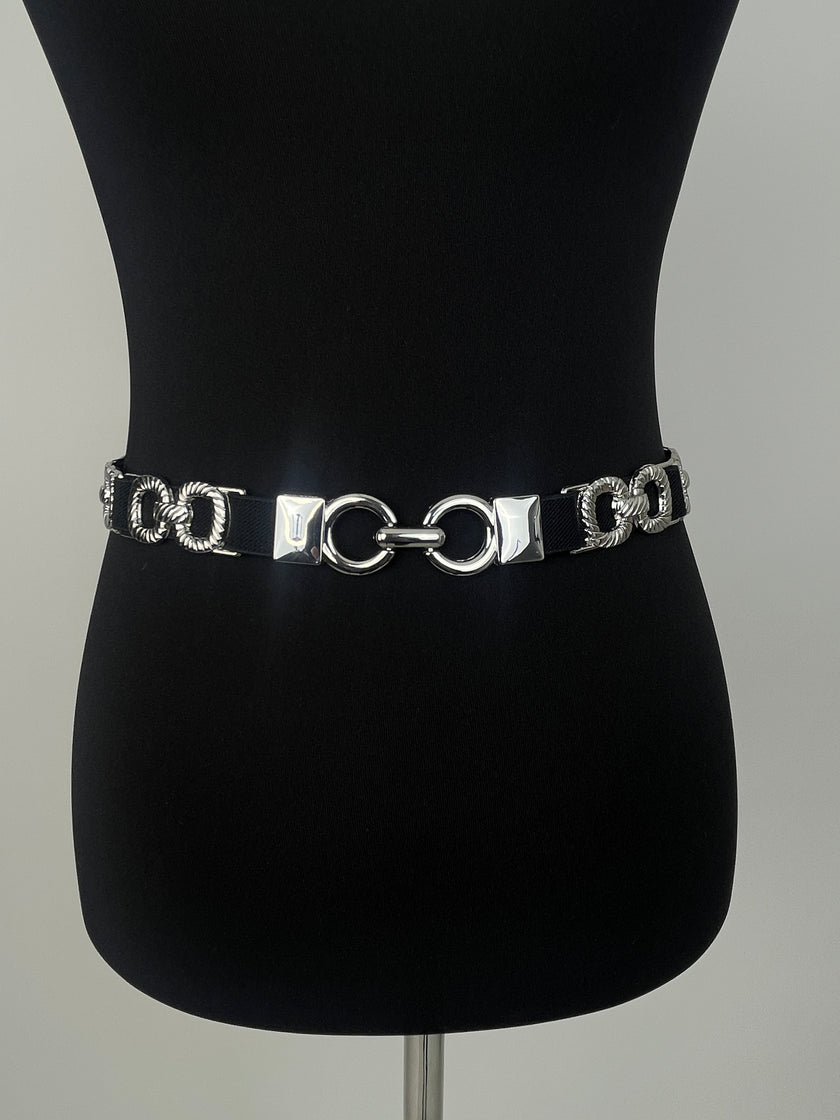 Taillengürtel schmal Schwarz/Silber