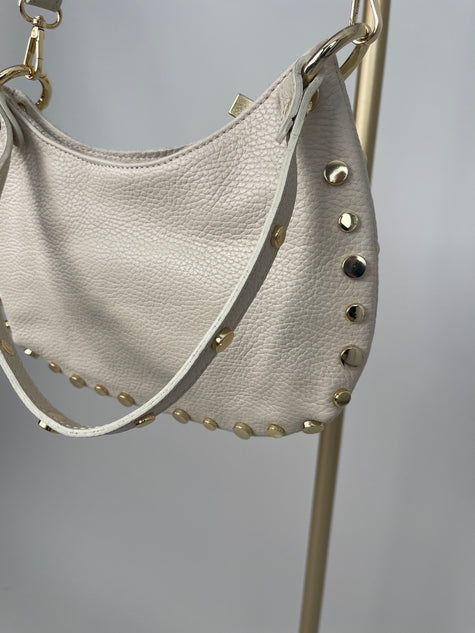 Tasche Echtleder mit Nieten in Beige