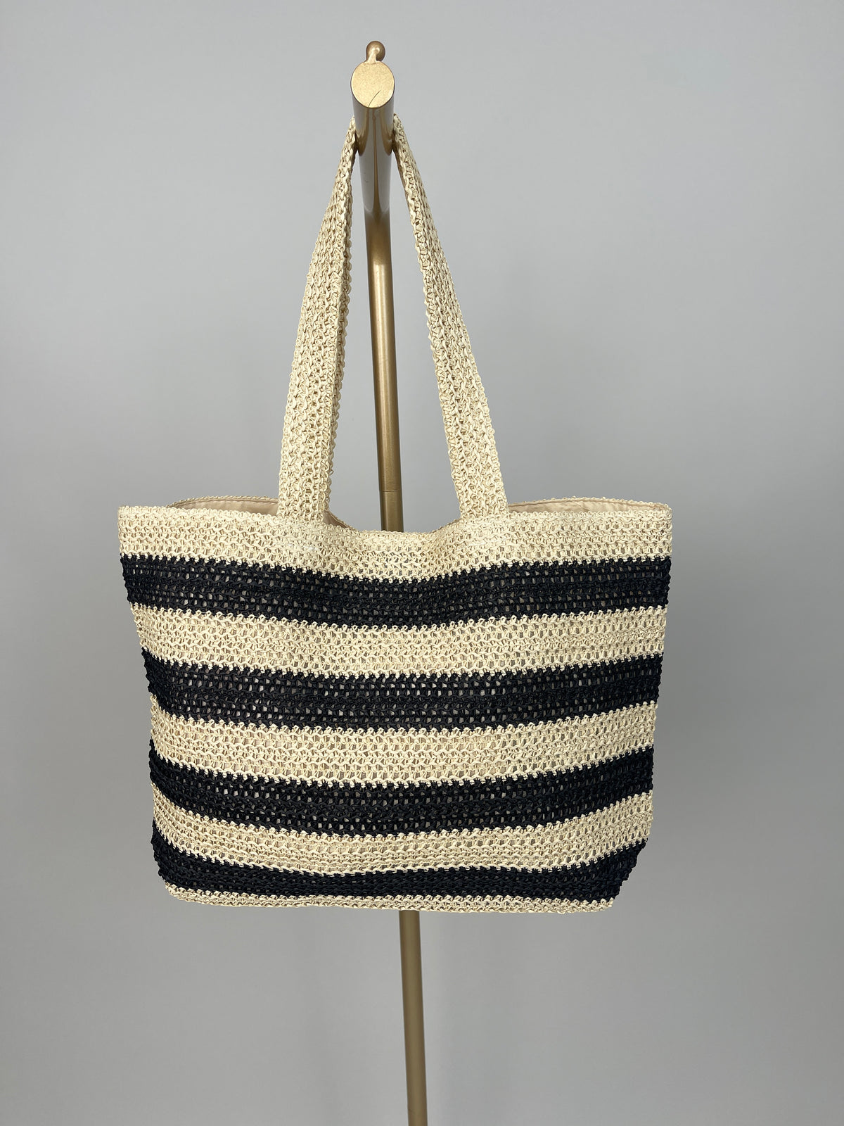 Basttasche Streifen in Creme/Schwarz