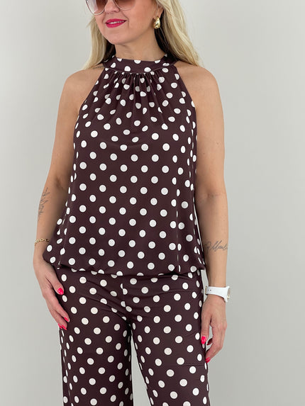 Neckholder Top Kofferstoff Punkte in Mokka Artikel 6084