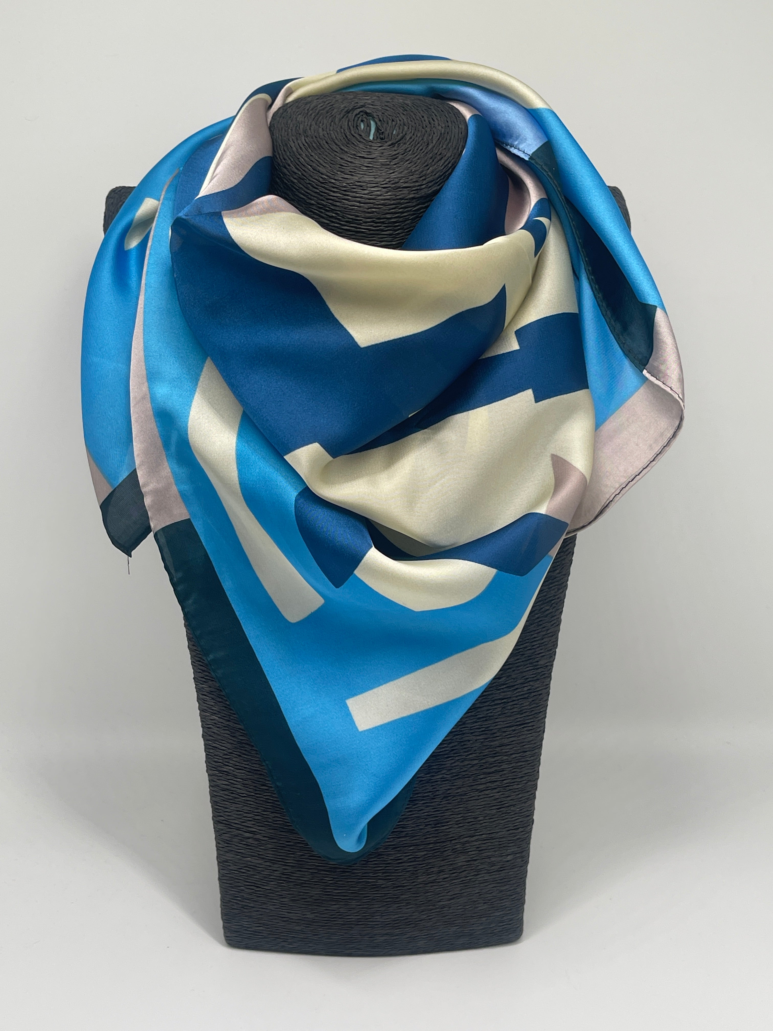 Tuch 70X70 Mustert in Creme/Blau