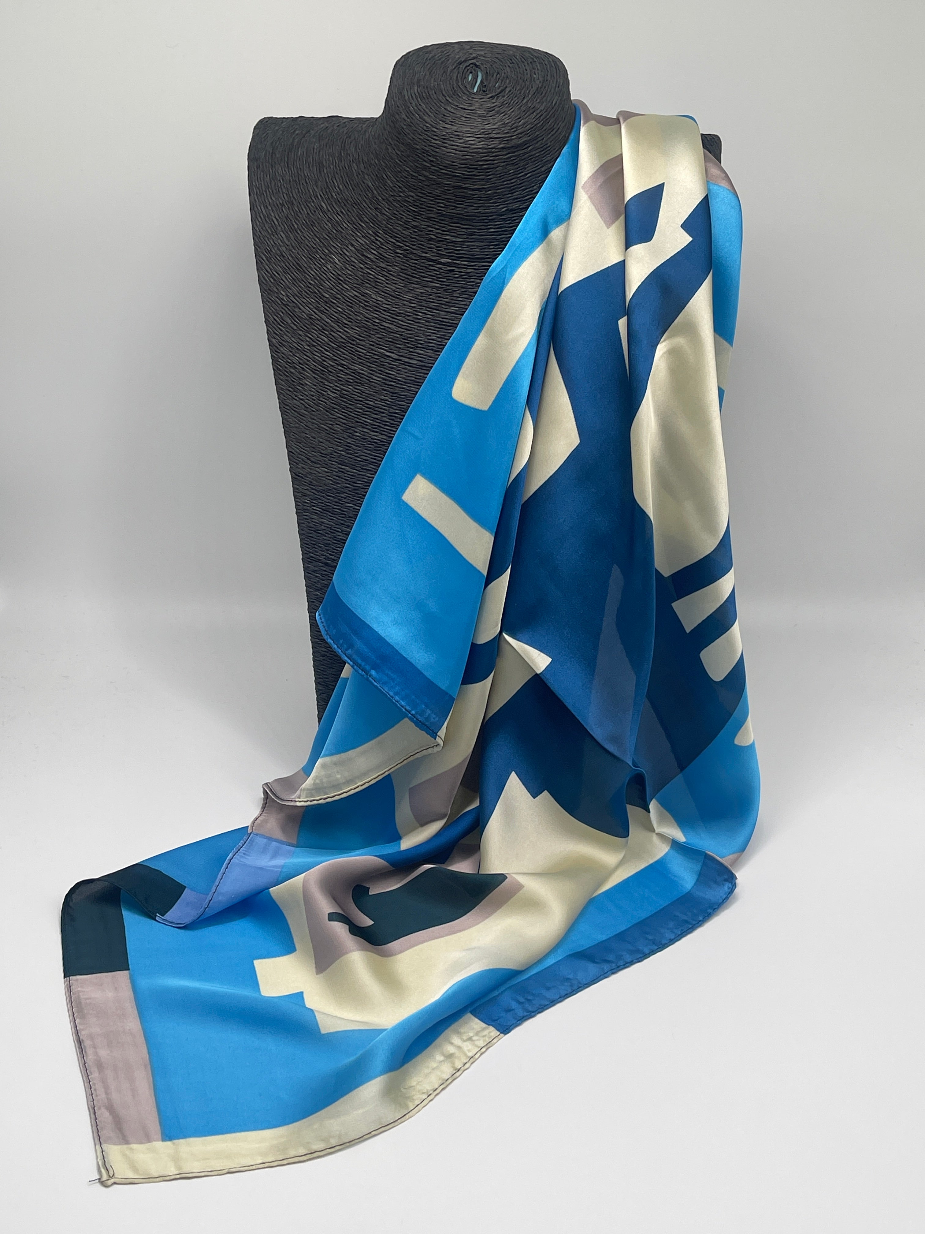 Tuch 70X70 Mustert in Creme/Blau