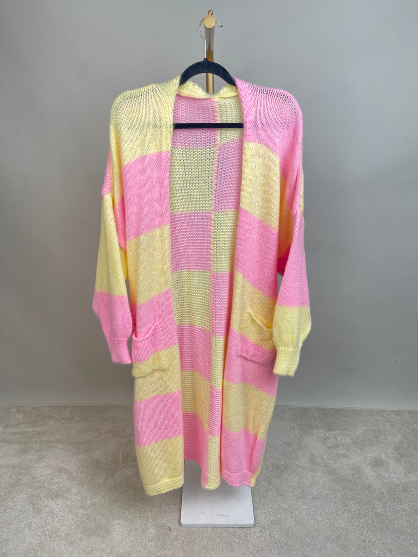 Cardigan Streifen in Rosa/Gelb
