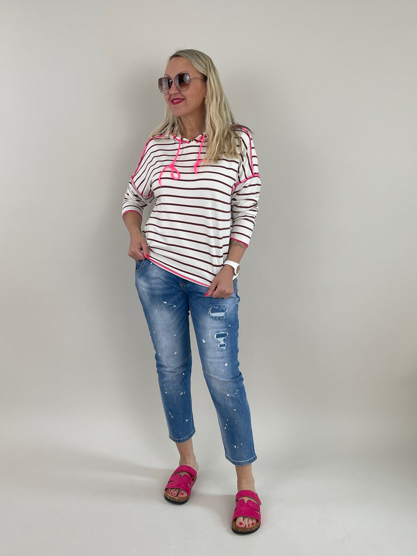 Sweatshirt Streifen in Mokka/Neonpink Artikel 6071