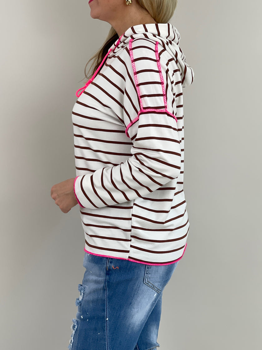 Sweatshirt Streifen in Mokka/Neonpink Artikel 6071