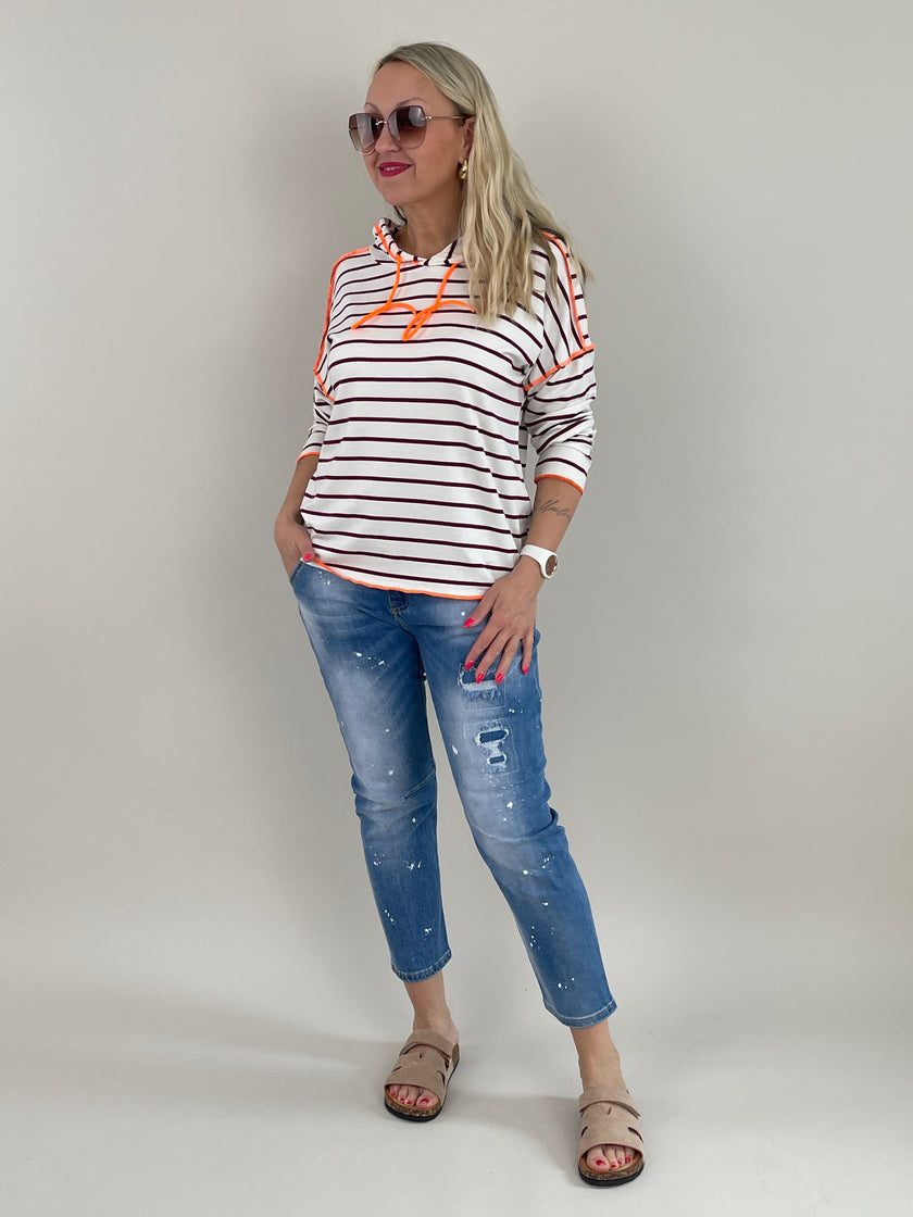 Sweatshirt Streifen in Bordeaux/Orange Artikel 6072
