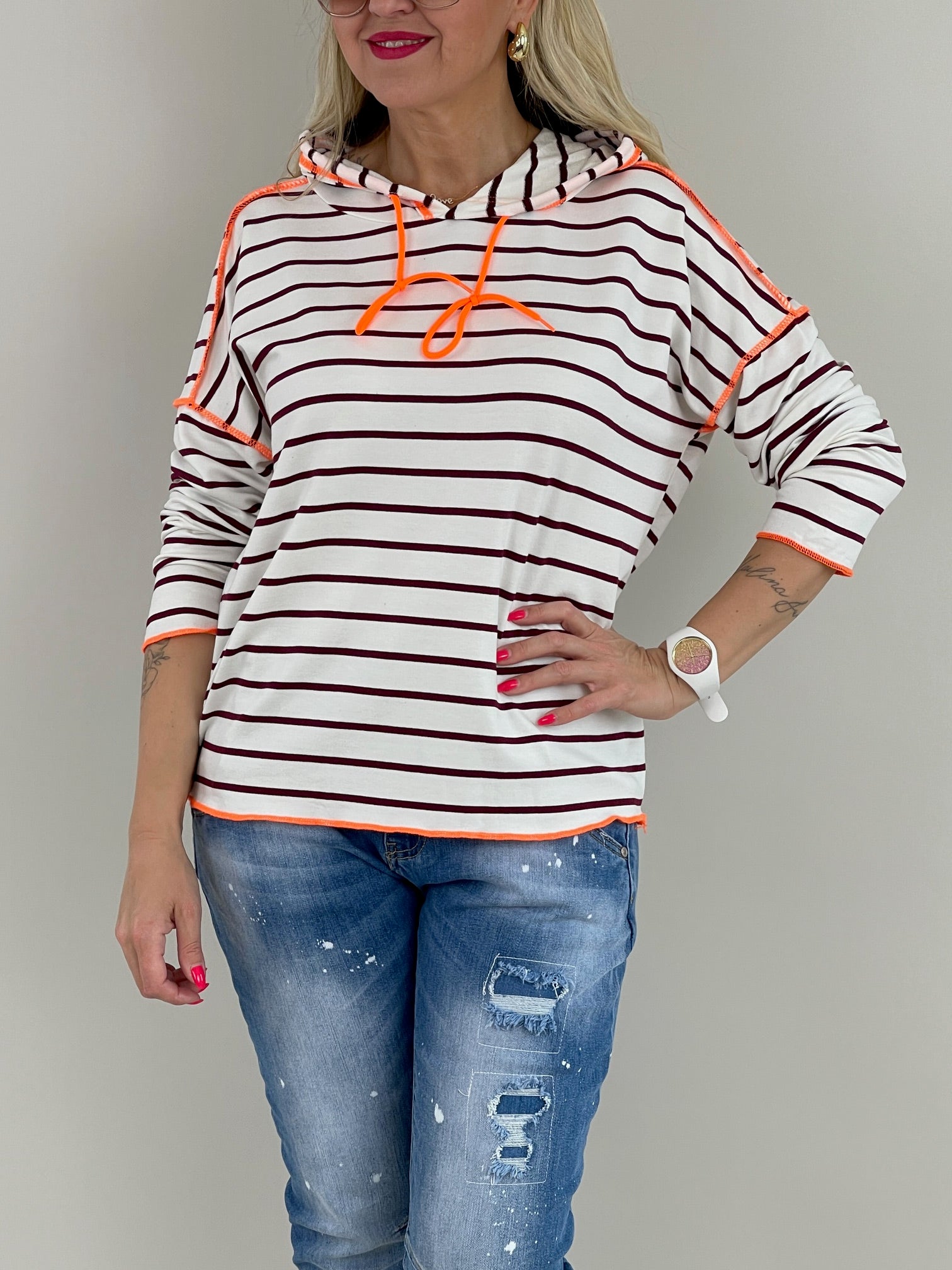Sweatshirt Streifen in Bordeaux/Orange Artikel 6072