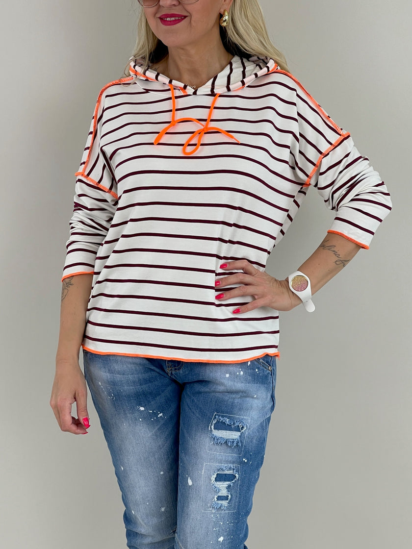 Sweatshirt Streifen in Bordeaux/Orange Artikel 6072