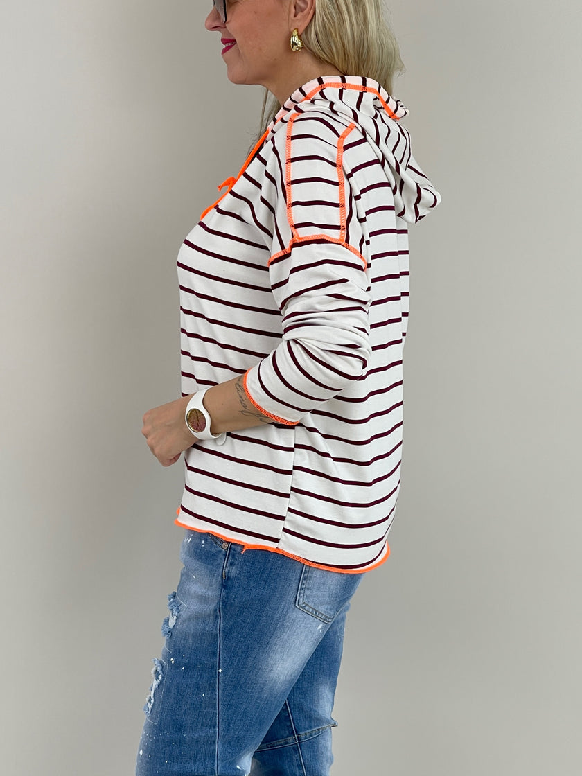 Sweatshirt Streifen in Bordeaux/Orange Artikel 6072