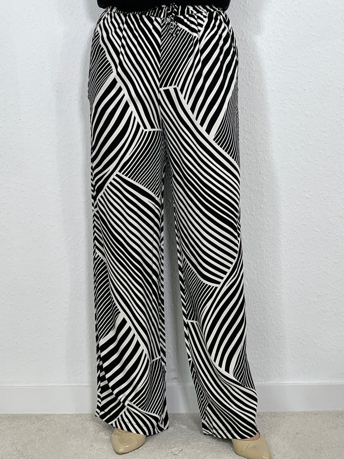 Marlene Hose gemustert Schwarz/Offwhite