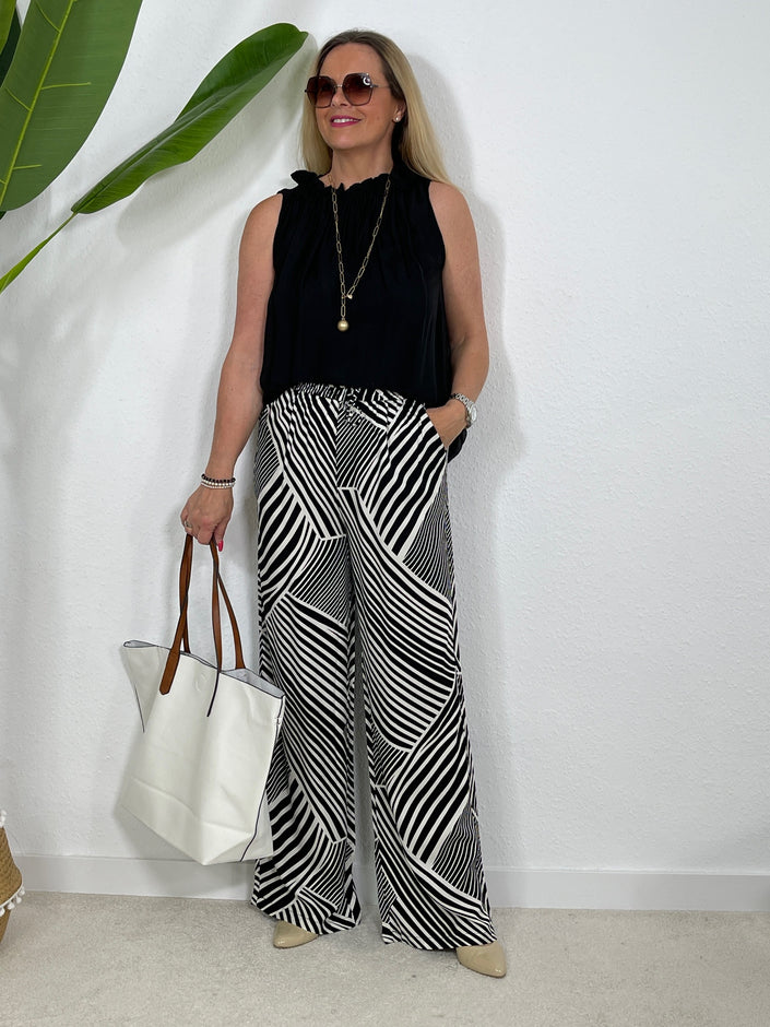 Marlene Hose gemustert Schwarz/Offwhite
