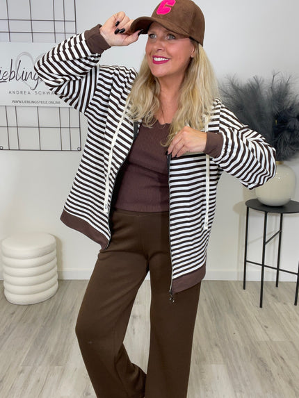 Sweatjacke Streifen in Mokka/Offwhite Art. 6486