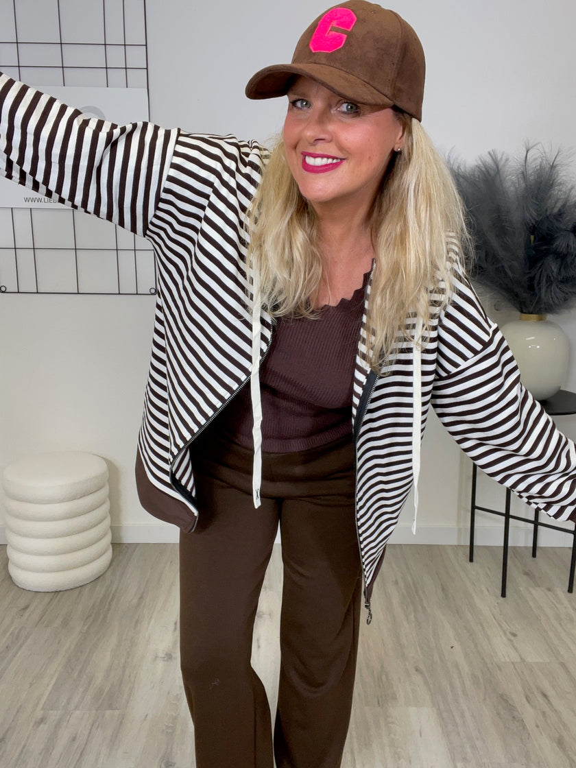 Sweatjacke Streifen in Mokka/Offwhite Art. 6486