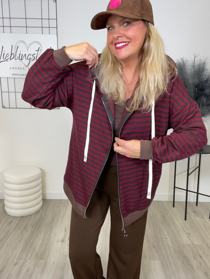 Sweatjacke Streifen in Pflaume/Mokka Art. 6485