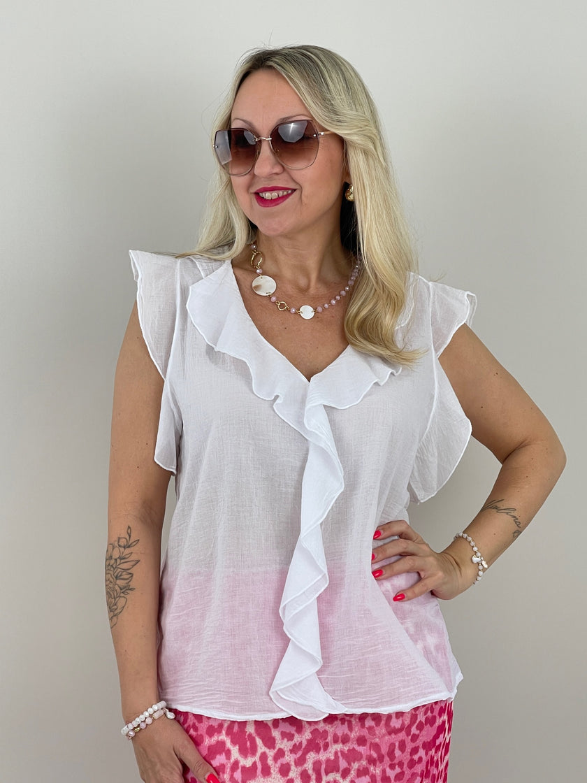 Top Rüschen-Ärmel Uni in versch. Farben Artikel 6116