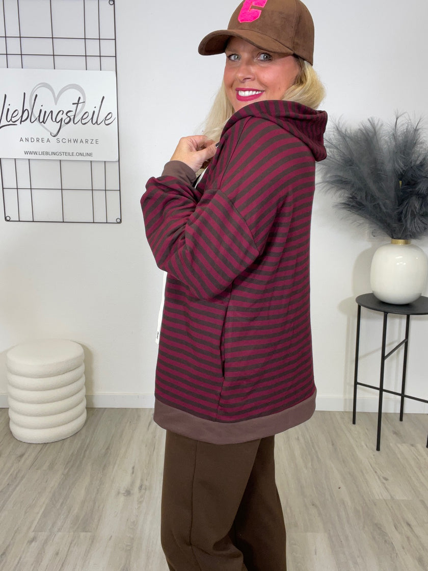Sweatjacke Streifen in Pflaume/Mokka Art. 6485