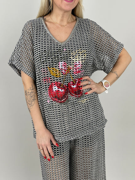 Transparentes Shirt mit tollen Details in Beige/Schwarz