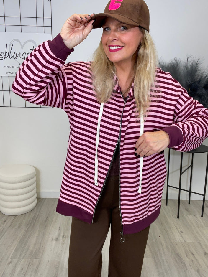 Sweatjacke Streifen in Pflaume/Rosa Art. 6487