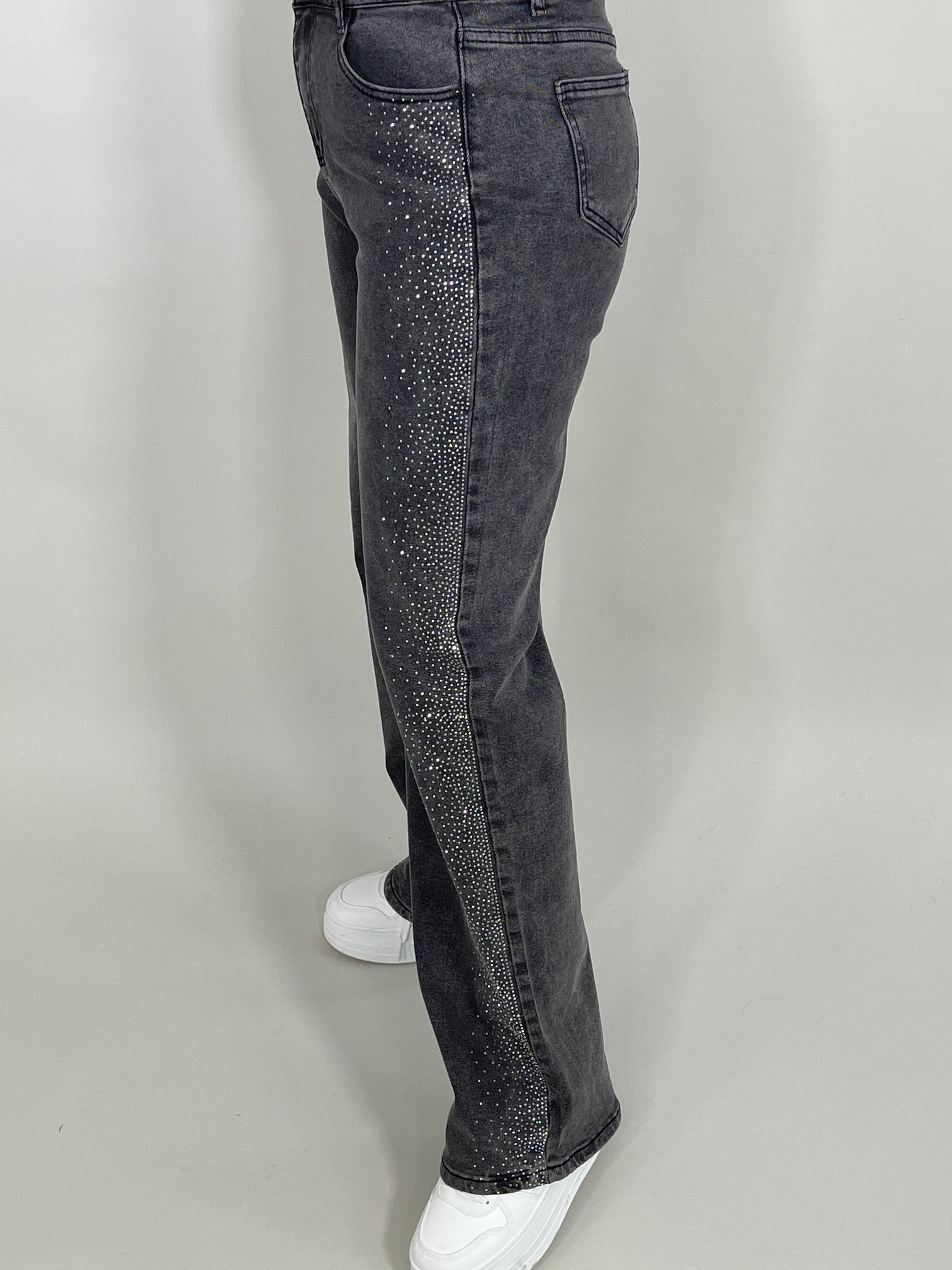 Jeans Wide Leg mit Strass in Grau Artikel 5614