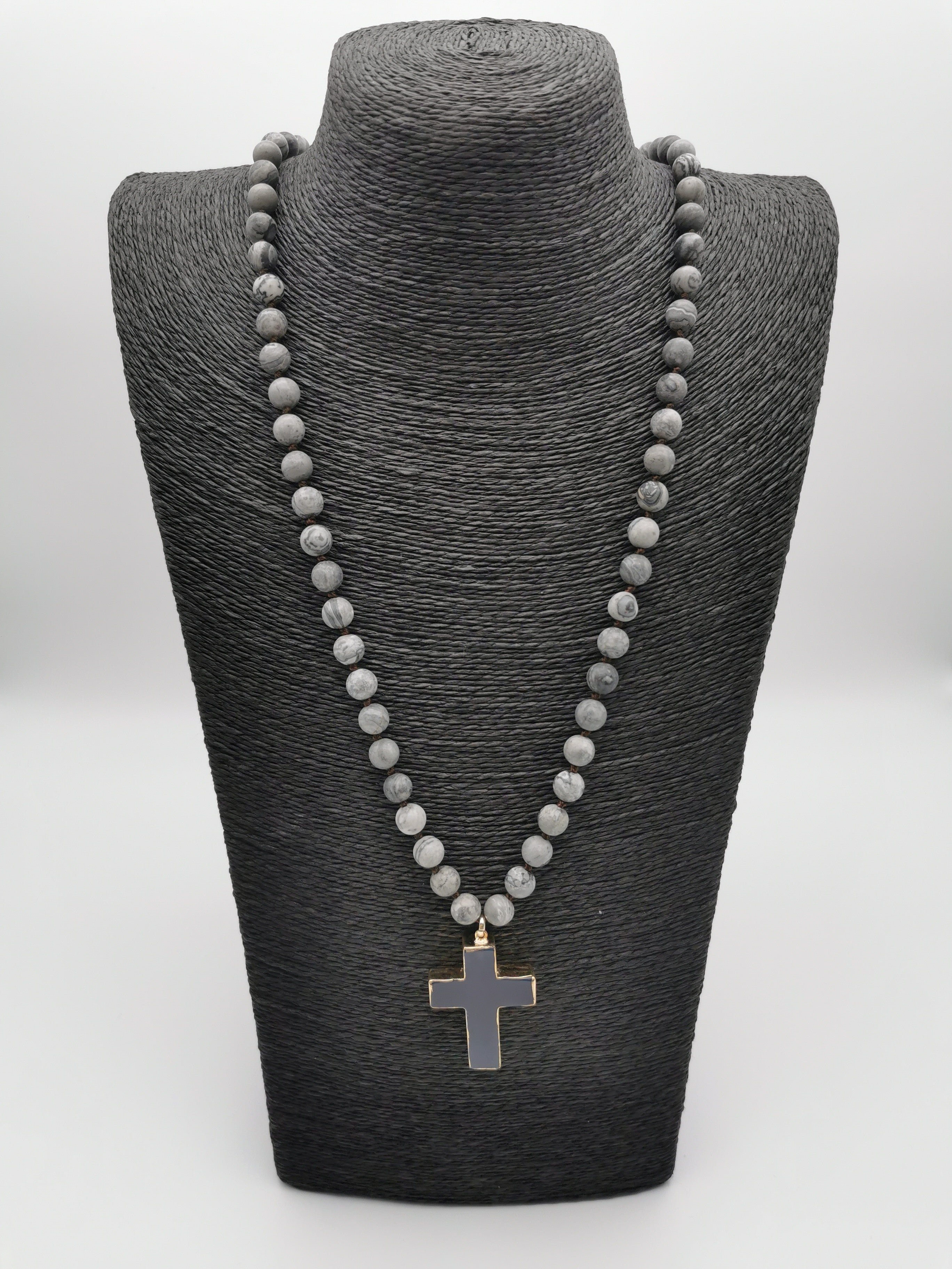 Kette Grau mit Kreuzdetail Gold Art. 3654