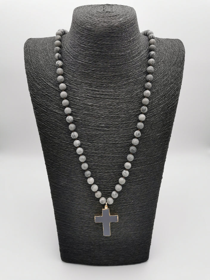 Kette Grau mit Kreuzdetail Gold Art. 3654