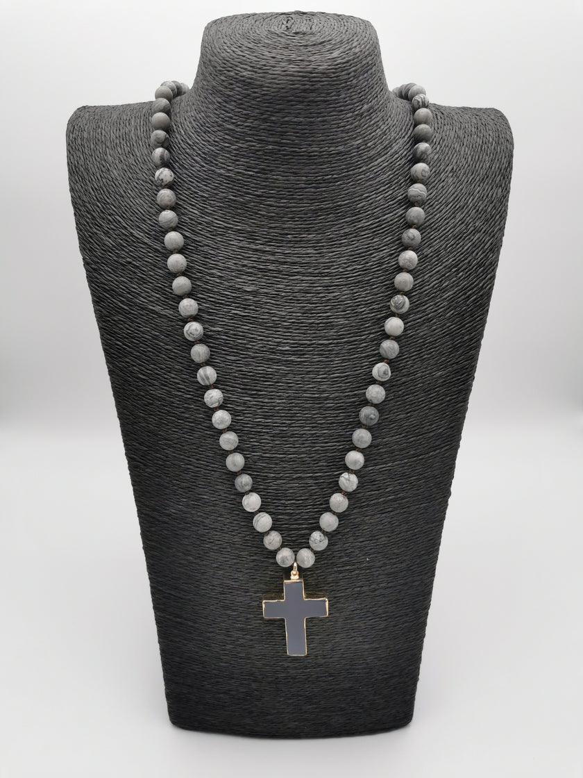 Kette Grau mit Kreuzdetail Gold Art. 3654