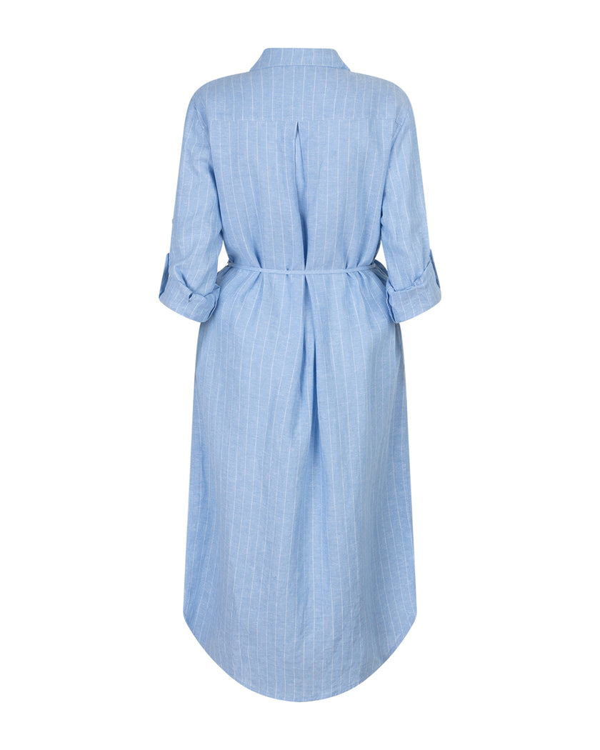 Blusenkleid Leinen Streifen in Hellblau