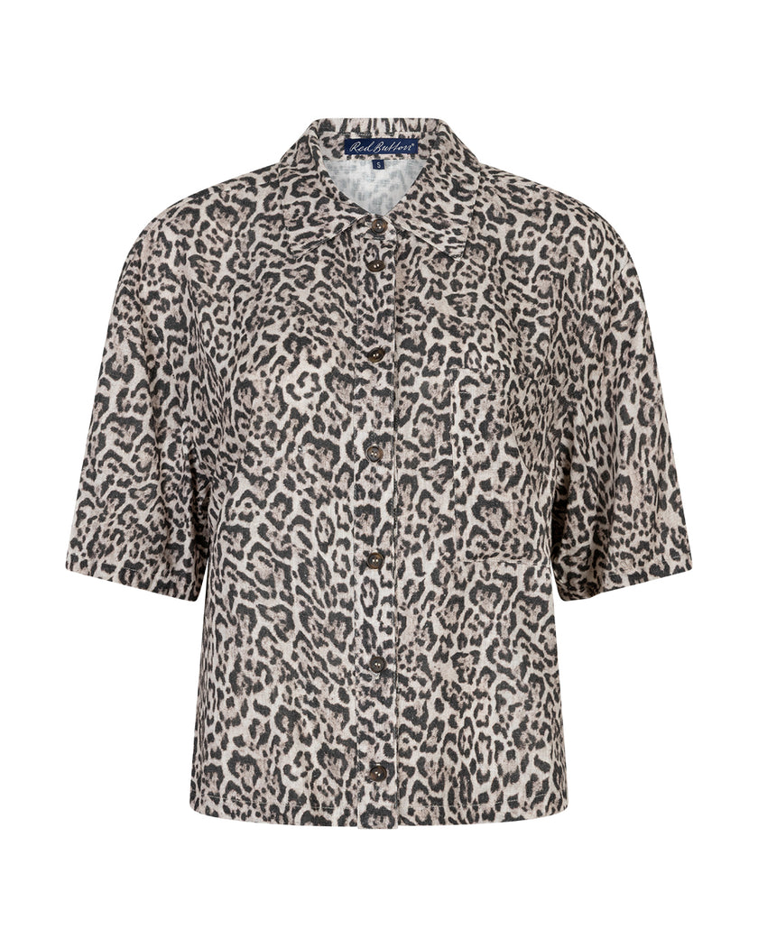 Bluse Kurzarm Leinen Leo-Muster