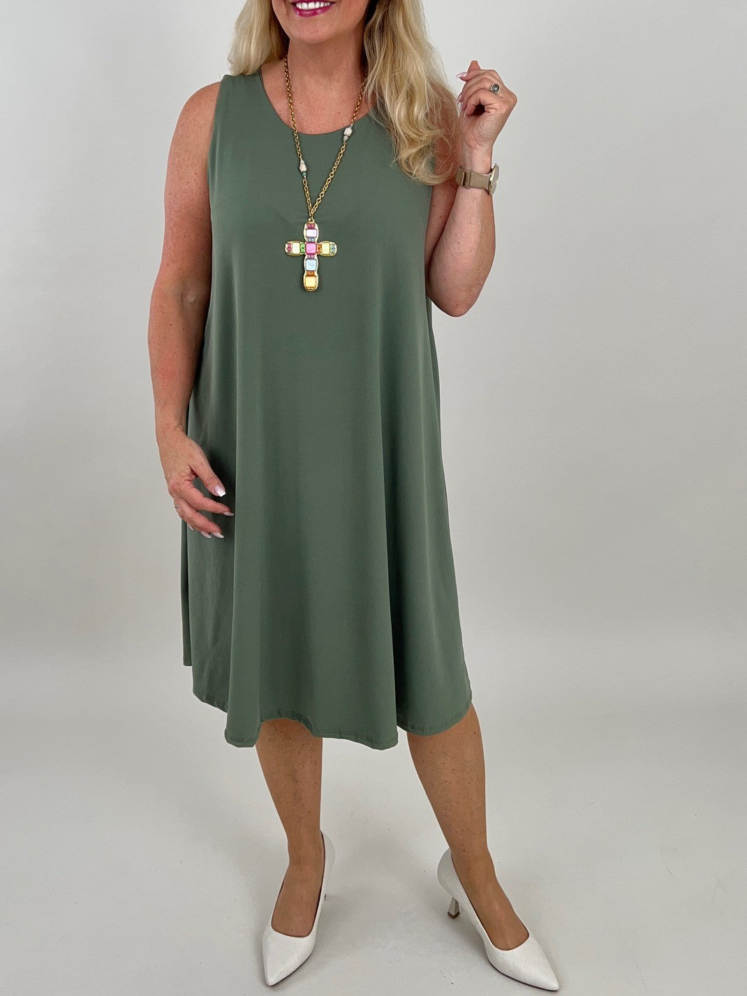 Kleid Kofferstoff Uni in Khaki
