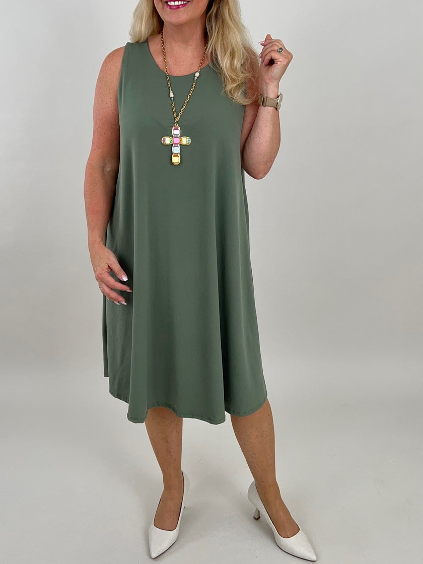 Kleid Kofferstoff Uni in Khaki