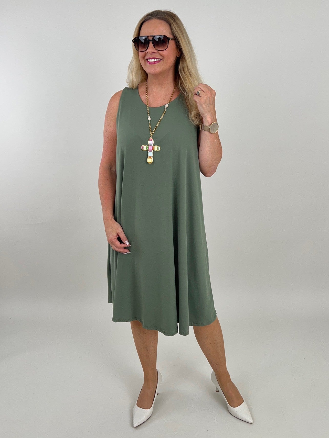 Kleid Kofferstoff Uni in Khaki
