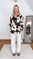 Bluse Satin-Optik gemustert in Mokka/Creme Artikel 6171