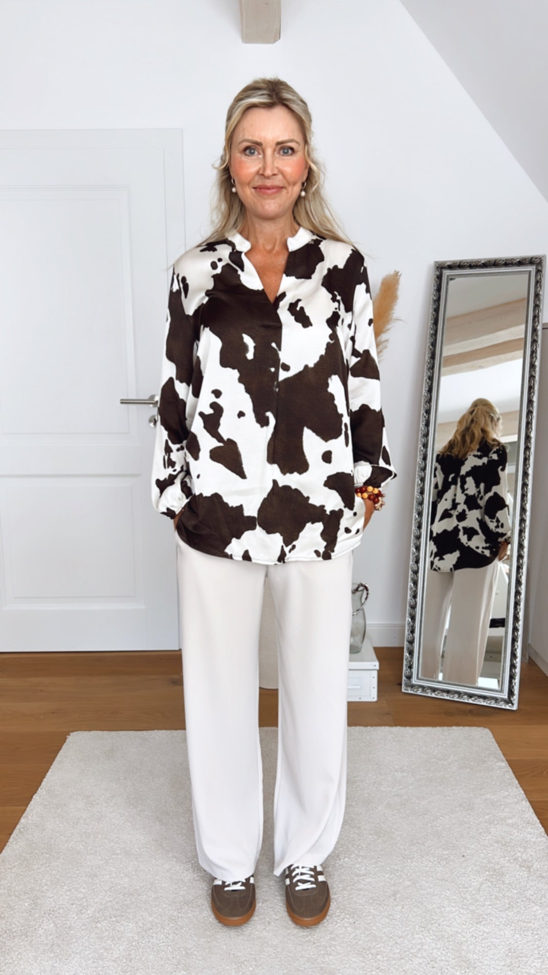 Bluse Satin-Optik gemustert in Mokka/Creme Artikel 6171