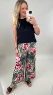 Marlene Hose Bundfalte Kofferstoff Muster in Khaki/Rosa Artikel 5993